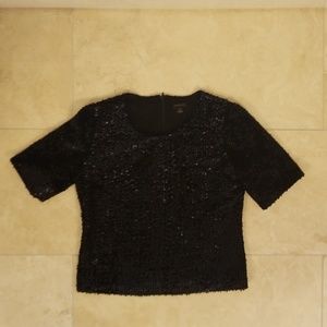 Ann Taylor Navy Velvet Sequin Covered Top